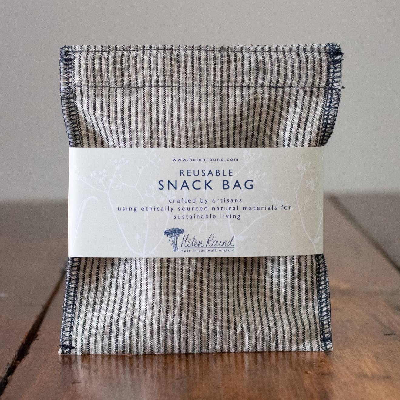 Reusable Linen Snack Bag - Handmade in Cornwall - Navy & Natural Stripes