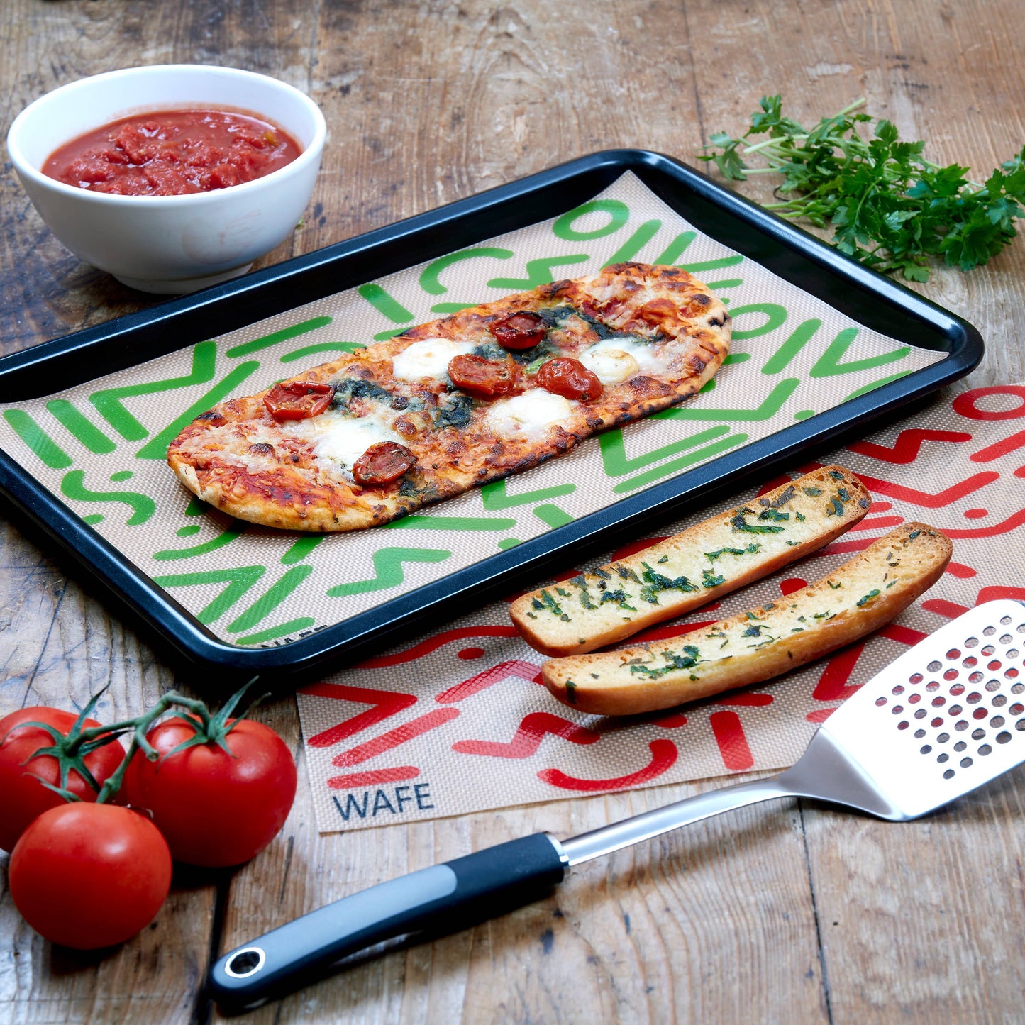 Set of 4: Reusable silicone baking mats + oven mitt - Ethically & sustainably sourced for plastic free baking