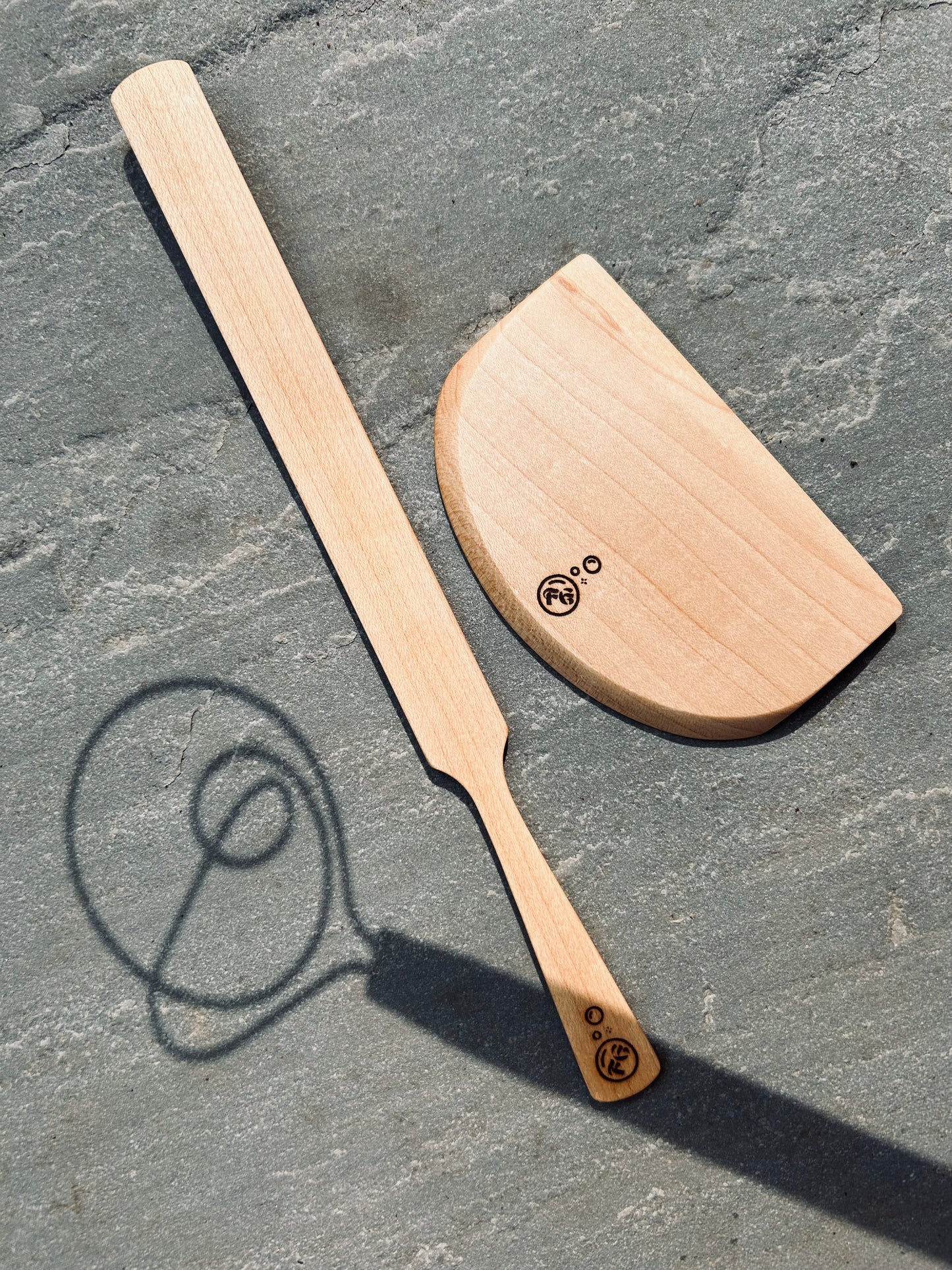 Handmade 3 Piece Wooden Baking Utensil Set - dough hook / whisk, spurtle spatula, and scraper / chopper