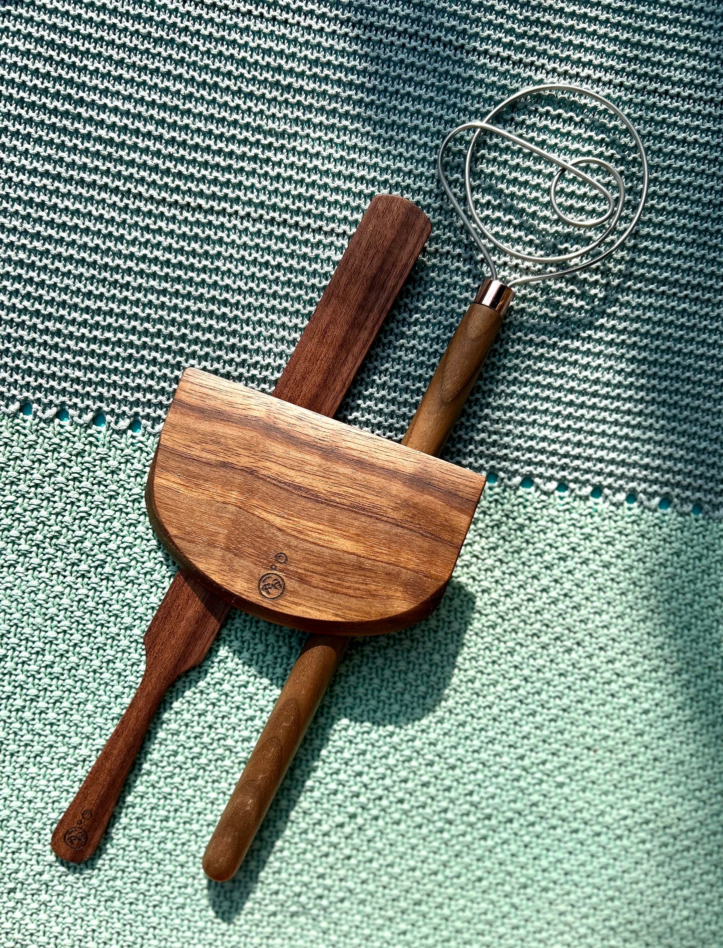 Handmade 3 Piece Wooden Baking Utensil Set - dough hook / whisk, spurtle spatula, and scraper / chopper