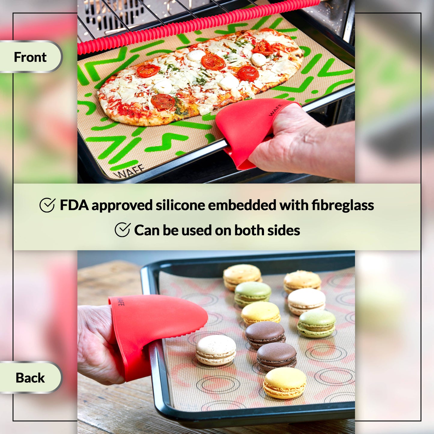 Set of 4: Reusable silicone baking mats + oven mitt - Ethically & sustainably sourced for plastic free baking